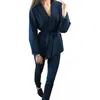 MVGIRLRU Pantalon de survêtement pour femme costumes col châle ceinturé blazer veste et pantalon deux pièces ensemble OL Streetwear 201008