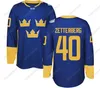 2016 Wereldbeker Team Zweden Hockey Jerseys Lundqvist Markstrom Ekman Larsson Sedin Eriksson Steen Backstrom Silfverberg Custom Hockey Jerseys