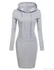 Lu Lu S-2XL Kvinnor Färg 3 knälängd klänning Casual Hooded Pencil Hoodie Långärmad tröja Pocket Bodycon Tunic Dresses Top Es