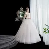 Wedding dress bride 2022 new French style Floor-Length ground simple forest department is thin one word shoulder photo studio light