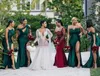 Donkergroene Afrikaanse bruidsmeisjekleding 2021 Zeemeermin Split Maid of Honour Gowns Formele Bruiloft Gast Junior Jurk
