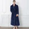 Men Extra Long Warm Jacquard Flannel Bath Robe Winter Plus Size Zipper Bathrobe Mens Coral Fleece Robes for Women Dressing Gown 201023