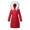 Plus la taille des femmes d'hiver longue veste en duvet de canard blanc style coréen mince manteau de femme solide à capuche col de fourrure épais parkas féminins 201031