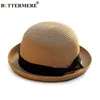 Мульмата Летняя соломенная шляпа белый солнце шляпы женщины котелок шляпа боулер шляпа пляж bowknot путешествия повседневная женская лодка шляпа дамы женская женщина g220301