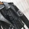 Autumn Women Winter Faux Soft Leather Jackets Coats Lady Black PU Rivet Zipper Epaulet 3D print Motorcycle Streetwear