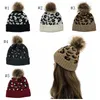 Leopard Beanie Pompom Skullies Mössor Mössor Stickad Casual Warm Cap Bonnet Vinter Kvinnor Tjejer Huvudbonader Tillbehör 5 färger BT5953