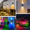 Dekoracja Solar Garden Lights Zmiana koloru RGB Wodoodporna lampa ścienna Oświetlenie słoneczne do schodów ogrodzeniowych chodnika