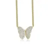 Männer Frauen 14K Gold 3D Schmetterling Anhänger Halskette Modeschmuck Geschenk mit 5mm 21 Zoll kubanische Kette Zirkonia Bling Halsband Halskette