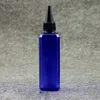 (50 Stück) 100 ml blaue/klare leere quadratische Plastikflaschen mit spitzem Mundverschluss, selbstgemachte PET-Lebensmittelbehälter mit Schraubverschluss