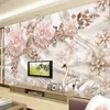 Anpassad någon storlek väggmålning tapet Europeisk stil lyxiga svan smycken rosa blommor väggpapper vardagsrum självhäftande 3d klistermärken