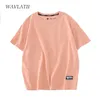 WAVLATII Women 100% Cotton T shirts Female Green Fashion Oversized Streetwear Short Sleeve Tees Tops for Summer WT2201 220307