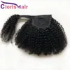 Magic Paste Human Hair Ponytail Afro Kinky Curly Malaysian Virgin Clip In Extensions för Black Women # 1b Curly Wrap Around PanyArils