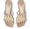 Fashion-Summer Women Sandal Pearl Strap Pantofle Chunky Obcasy Kwadratowe Toe Mule Lady Pompy Dress Party Wedding