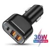 PD 20W 30W 3 USB -billaddare Snabbladdning QC4.0 Universal Mobiltelefon Typ C Snabbladdning för iPhone 11 Xiaomi Samsung