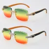 2022 NOUVEAU METAL RIMLless Man Lunettes de soleil Femmes d'origine Mélange de bois d'origine Micro pavé Diamond Set Femme Sun Sun Verres Homme et femme conduisant F2994