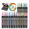 21 Renkler Çift Hattı Anahat Seti Metalik Renk Vurgulayıcı Marker Pen Sanat Boyama Yazma Okul Malzemeleri Için 201222