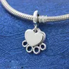 925 Sterling Silver Hearts Paw Print Dangle Charm Bead för European Pandora Style Smycken Charm Armband