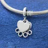 925 Sterling Silver Hearts Paw Print Dangle Charm Koralik dla European Pandora Styl Charm Bransoletki