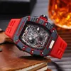 Montre de Luxe Mens Skeleton Watches All Pointer Work Battery Quartz Movement Watch Rubber Stap Colorful Chronograph Wristwatch240e