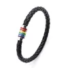 Arco iris de cuero genuino LGBT Signo de encanto envolver pulseras para mujeres hombres gay lesbiana de acero inoxidable hebilla magnética brazalete brazalete