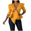 Kvinnor Jacka Mode Kvinnor Sexig Solid Ruffles Hem Bandage Bow Half Sleeves Cardigan Coat Kvinnors Blus