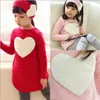 3ピース1ピースの髪のバンド+ 1個のシャツ+ 1ピースのズボン子供服セット女の子長袖の服スーツ赤ピンクハートコットンLJ200916