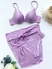 Bügel Push-Up Bikini Set Sexy Solide Badeanzug Frauen 3-stück Mesh Rock Bademode 2021 High Cut Badeanzug schwimmen Biquini