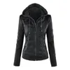 Women Plus Size XS-7XL Leather Jacket Autumn And Winter Hooded Long Sleeve Slim Jackets Female Coat