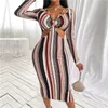 Casual Dresses Summer New Wish Wrapped Chest Striped Long Sleeve Dress Long Skirt Women