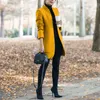 Woolens płaszcze kobiety jesień zima stojak szyja z długim rękawem kieszenie cienkie płaszcze wełniane dorywczo żeński biurowe kurtki Plus rozmiar 201216
