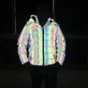 Kurtka odblaskowa pełny mężczyzna / kobieta Harajuku zagęścić wiatrówka Kurtki z kapturem Hip Hop Streetwear Wieczór Bright Zipper Jacke 201104