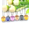 Blanda 6pcs färgade nya hängen Luckyshine 925 Sterling Silver Pretty Oval Citrine Black Onyx Ädelsten Halsband Pendants För Lady Party Gift