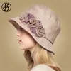 FS Flower Sun Hat for Women Summer Cotton Beach Hats Składane pomarańczowe beżowe szerokie grzbiet filtra przeciwsłonecznego Cap Y200602