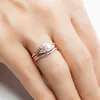 Anneau de fiançailles en or rose en or rose ou plaque plaquée Anneaux de mariage en perles - CZ Crystal Dainty Stacking Band Ring - Pearl Jewelry3350