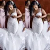 Robes de mariée en dentelle blanche sur mesure sirène grande taille Appliques florales bretelles spaghetti sans manches 2021 robes de mariée africaines