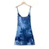 Abiti casual Autunno Moda Sexy Donna Tie Dye Senza maniche Cinturino senza spalline Mini abito da sera blu Vestiti elastici Ragazza coreana vintage H0B