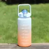 2000 ml motivierende Wasserflasche mit Zeitmarkierung, Strohhalm, auslaufsicher, BPA-frei, Fitness-Sport-Saftkrug mit Paracord-Griff