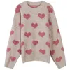 HLBCBG Heart Pattern Knit Pull Pull Femmes Jumper Hiver Coréen Kawaii Mignon À Manches Longues Pull Moelleux Femme 210203