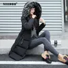 İHENBO Kış Ceket Kadın Kürk Yaka Uzun Parka Sıcak Ince Kadın Kış Mont Ve Kirpi Ceket Yastıklı Dış Giyim Uzun Ceket Kadın Y201001
