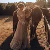 Country Style Vintage Plus Size A Line Wedding Dresses Off Shoulder Lace Appliques Long Sleeves Tulle Wedding Bridal Gowns Vestidos De Novia