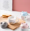 Tazas de cerámica con diseño de gato estéreo creativas, bonita taza de dibujos animados con cuchara, taza de agua, tazas para amantes de los estudiantes, hogar. Estilo único