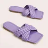 Slippers Sandlia Plana Com Tecido Transversal Novo Design de Vero Feminino Sandlia deedo Abero Cor Slida Moda Casual de Rua Casa 220307