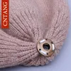 Cntang зимняя мода женские шляпы 100% енота меховые шансы женские теплые помпом, украшенные алмазными колпачками осень вязаная шляпа Y201024
