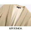 KPYTOMOA Women 2020 Office Office Wear Basic Blazer Coat Vintage Ruńczone rękawy Kieszenie żeńskie odzież zewnętrzna eleganckie topy LJ200911