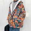 Mäns Down Parkas Men Woolen Full Print Hop Winter Jacket 2021 Mens Harajuku Graffiti Coats Man Koreanska Fashions Chic Oversize Windbreaker