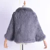 Inverno delle donne reale pelliccia di coniglio lavorato a maglia collo di volpe giacca per il tempo libero colore puro cappotto di pelliccia delle donne alla moda pelliccia maglia pipistrello camicia T200319