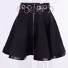 Instahot gótico punk zip up preto saias mulheres anel outono alta cintura plissada mini saia fêmea sexy natal saias lj200820