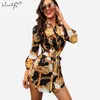 Women Sexy Blouses Middle Sleeve Chain Print Elegant Dresses Casual Top Blusas Chemise Female Tops
