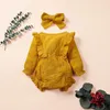 Newborn Kids Baby Girls Long Sleeve Cotton Linen Ruffled Romper+Headbands 2Pcs/Set Infant Jumpsuit Playsuit Clothes