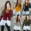 Ladies spring and autumn contrast color V-neck knitted shirt cross strapless thread irregular patchwork pure color tops